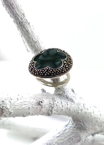 925 Ayar Jade & Markazit Taşlı Gümüş Yüzük