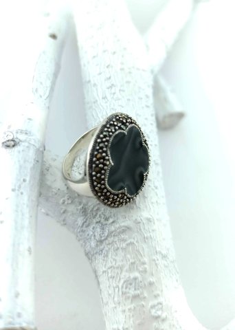 925 Ayar Jade & Markazit Taşlı Gümüş Yüzük