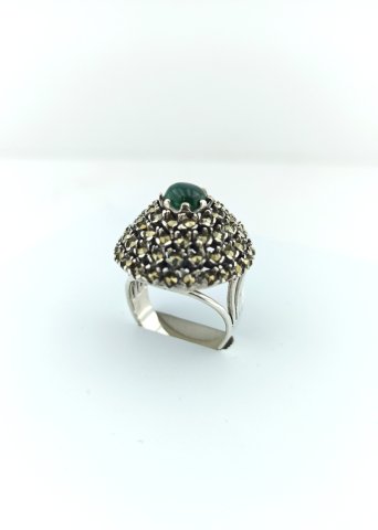 925 Ayar Jade & Markazit Taşlı Gümüş Yüzük