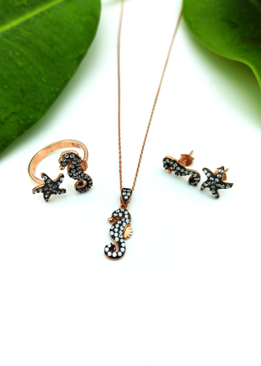 925 Ayar Zirkon Taşlı Üçlü Gümüş Set