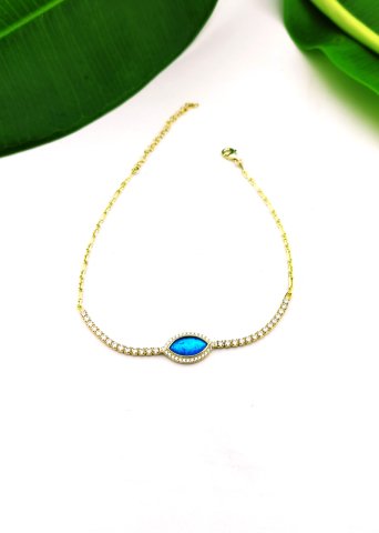 925 Ayar Opal & Zirkon Taşlı Gümüş Halhal