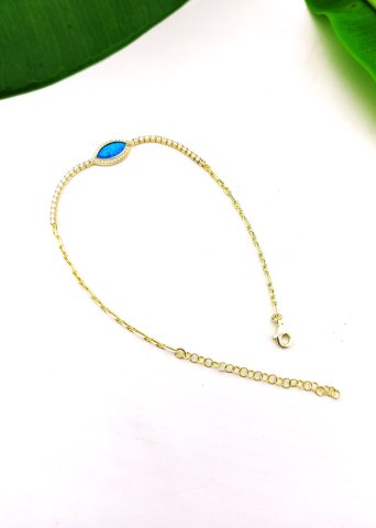925 Ayar Opal & Zirkon Taşlı Gümüş Halhal