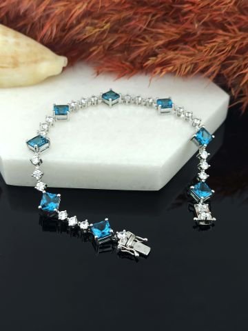 925 Ayar Blue Topaz & Zirkon Taşlı Gümüş Bileklik