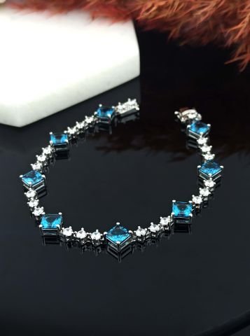 925 Ayar Blue Topaz & Zirkon Taşlı Gümüş Bileklik