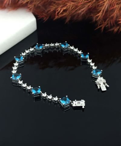925 Ayar Blue Topaz & Zirkon Taşlı Gümüş Bileklik
