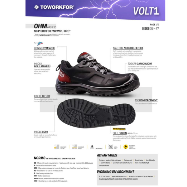 Toworkfor Ohm SB | P | SRC | WR | WRU | HRO Elektrikçi İş Ayakkabısı
