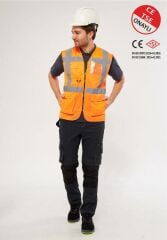 Worker West Turuncu Hi-Vis Reflektörlü Mühendis İkaz Yeleği