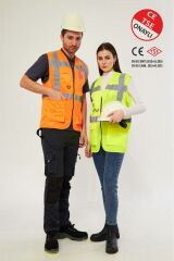 Worker West Turuncu Hi-Vis Reflektörlü Mühendis İkaz Yeleği