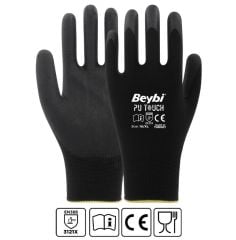 Beybi Pu Touch Poliüretan Kaplı Polyester Örme Eldiven Siyah