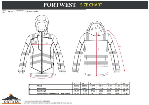 Portwest PW369 Hi-Vis Kışlık Parka Ceket Sarı
