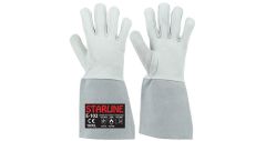 Starline E-102 100° Isı Temasına Dayanıklı Aramid (Kevlar) İplik Dikişli Cilt Deri İş Eldiven EN388-2X11X EN407-41314X Beyaz / Gri