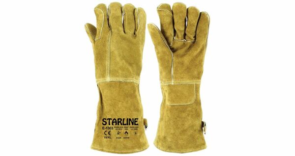Starline E-1303 İşaret Parmağı Takviyeli Yarma Deri Yüksek Isıya Dayanıklı İş Eldiveni EN388-3122X EN407-42314X