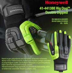 Honeywell 41-4413BE Rig Dog Double Dipped Darbe Koruyuculu 100° Isı Temasına Dirençli D Kesilmez Eldiven