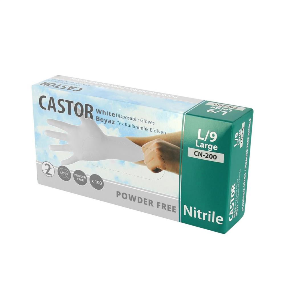 Castor CN 200 Beyaz Nitril Tek Kullanımlık Eldiven 100'lü Paket
