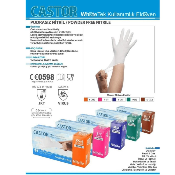 Castor CN 200 Beyaz Nitril Tek Kullanımlık Eldiven 100'lü Paket