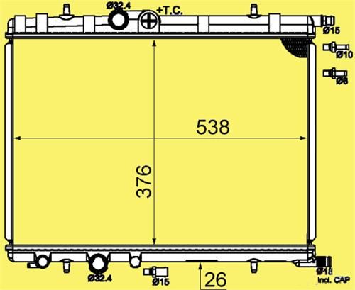 RADYATÖR 307 00 C4 04 1.4 16V-1.6 16V-PARTNER-BERLINGO 97 2.0 HDI 00 AC KLİMASIZ MEK 544x380x23