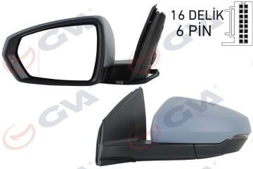 DIŞ DİKİZ AYNASI SOL VW POLO 17- ELEKTRİKLİ ISITMALI SİNYALLİ ASTARLI ASFERİK VM-6390EHPAL