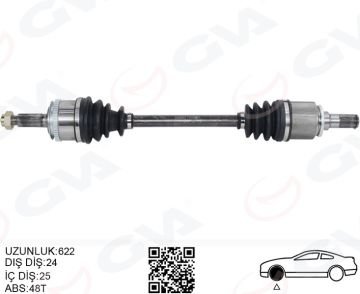 KOMPLE AKS SOL HYUNDAI İ10 1.1L G4HG BENZİNLİ MANUEL VİTES 08-13 ABS Lİ 24X25 - ABS 48 DİŞ KOMPLE BOY 624MM