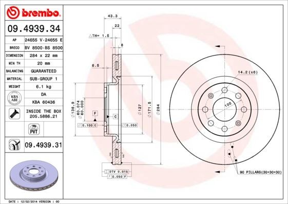 ÖN FREN AYNASI CORSA D 07 CORSA E 14 ADAM 13 PUNTO EVO-GRANDE PUNTO 05 284x22x6DLxHAVALI 15 İNÇ 55702646