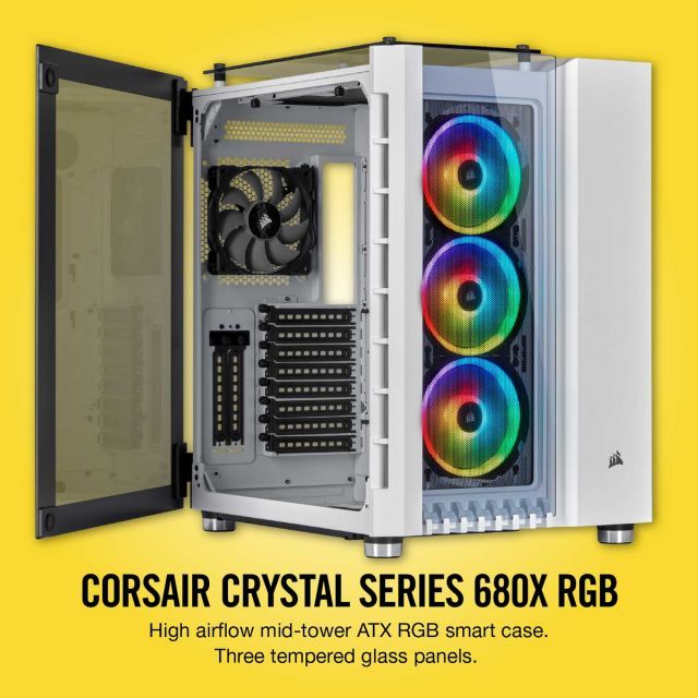 CORSAIR CC-9011169-WW CRYSTAL SERISI 680X RGB TEMPERLI CAM MID TOWER KUP BILGISAYAR KASASI BEYAZ