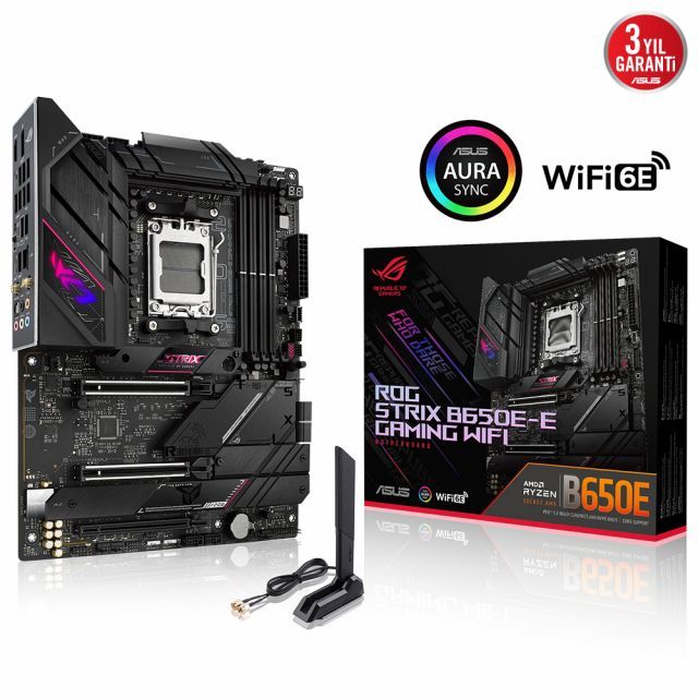 ASUS MB ROG STRIX B650E-E GAMING WIFI AMD B650 AM5 DDR5 6400 DP HDMI 4X M2 USB3.2 WİFİ 6E BT AURA RGB 2.5GBİT LAN ATX ARMOURY CRATE AI SUİTE 3 PCIE SLOT Q RELEASE