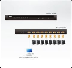 ATEN CS1308-AT-G 8-PORT PS/2-USB VGA KVM SWITCH /CASCADE