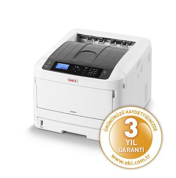 OKI 47228005 C834DNW EURO A3/A4 TEK FONKSİYONLU RENKLİ LAZER YAZICI A4:36ppm A3:20ppm