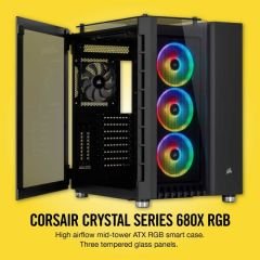 CORSAIR CC-9011168-WW CRYSTAL SERISI 680X RGB TEMPERLI CAM MID TOWER KUP BILGISAYAR KASASI SIYAH