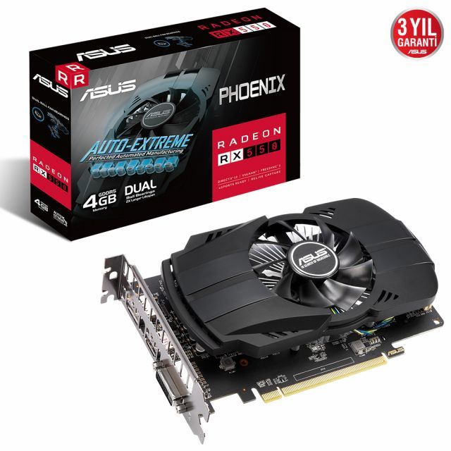 ASUS RADEON PH-RX550-4G-EVO 4GB GDDR5 128bit 1183MHz 1xDVI 1xHDMI 1xDP EKRAN KARTI