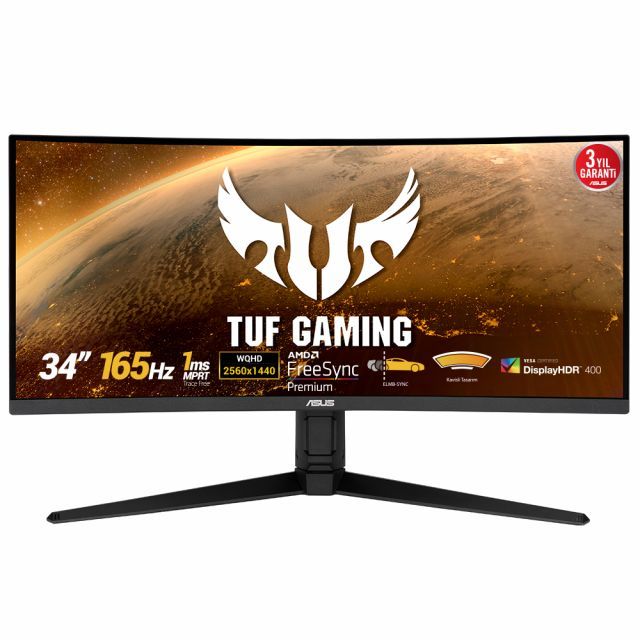  ASUS TUF GAMING VG34VQL1B 34 VA KAVISLI FREESYNC  3440x1440 1MS(MPRT) 165HZ DP HDMI USB MM VESA 3YIL EYECARE,ELMB,HDR400