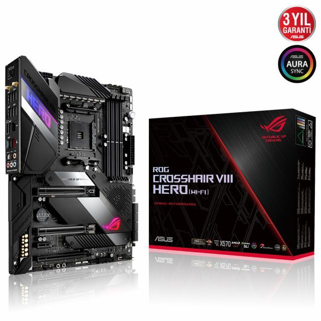 ASUS ROG CROSSHAIR VIII HERO(WI-FI) AMD X570 AM4 DDR4 4600 Çift M2-8 SATA USB3.2 AX WiFi + BT AURA RGB 1G + 2.5G LAN ATX