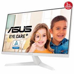 ASUS VY249HE-W 23,8 IPS, BEYAZ 1920x1080 1MS 75HZ HDMI VGA VESA 3YIL EYECARE PLUS,FLICKER-FREE,CERCEVESIZ,DUSUK MAVI ISIK,Antibakteriyel Kaplama Monitör