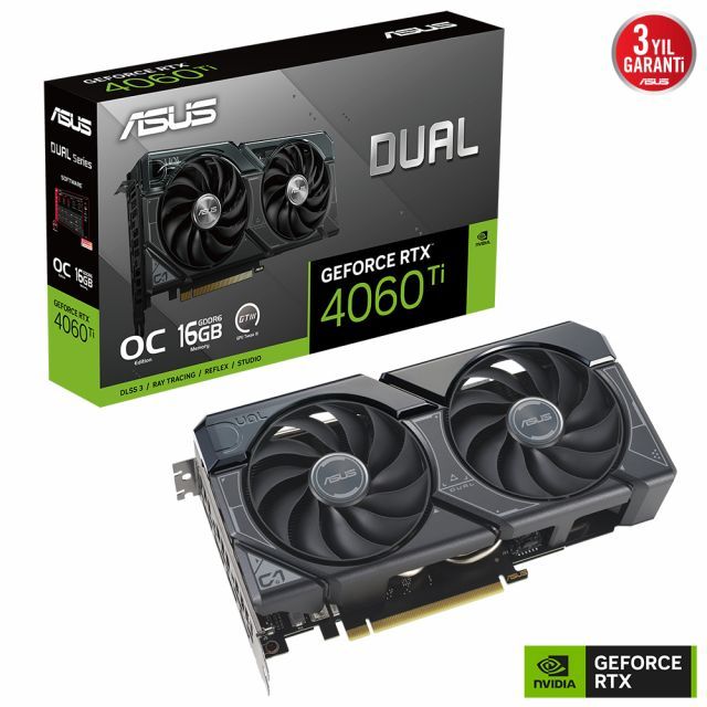 ASUS GEFORCE RTX 4060 TI 16G DUAL RTX4060TI O16G 16GB GDDR6 128bit 2625MHz OC HDMI 3xDP DLSS3 EKRAN KARTI