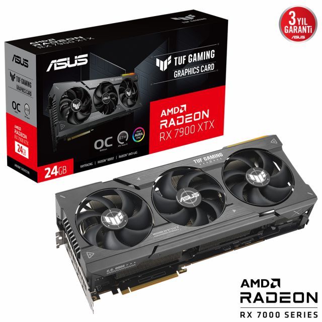 ASUS RADEON RX 7900 XTX TUF-RX7900XTX-O24G-GAMING 24GB GDDR6 384bit 2525MHz OC HDMI 3xDP RGB EKRAN KARTI