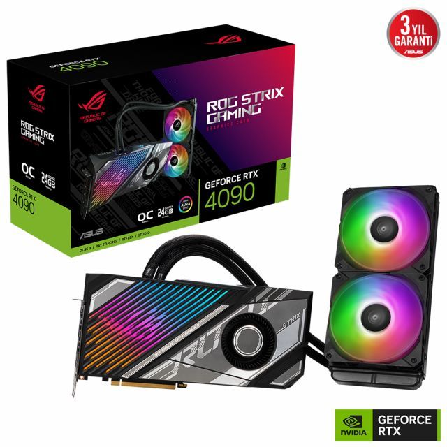 ASUS GEFORCE RTX 4090 ROG-STRIX-LC-RTX4090-O24G-GAMING 24GB GDDR6X 384bit 2640MHz OC 2xHDMI 3xDP RGB DLSS3 EKRAN KARTI