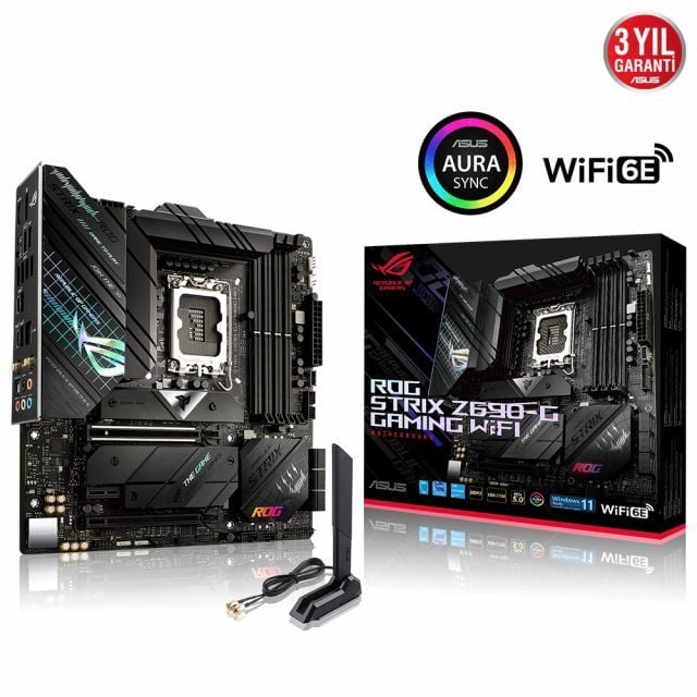 ASUS ROG STRIX Z690-G GAMING WIFI Intel Z690 LGA1700 DDR5 6000 DP HDMI 3x M2 USB3.2 AX WiFi + BT AURA RGB 2.5Gbit LAN mATX PCIe5.0 16+1 Güç Aşaması İki Yönlü AI Ses Engelleyici Mik.