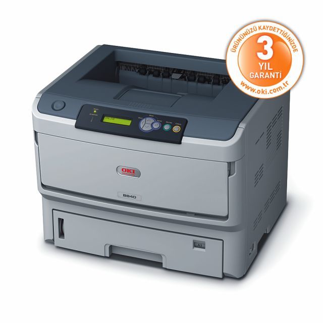 OKI 1308001 B840DN A3/A4 TEK FONKSİYONLU SİYAH LAZER YAZICI A4:40ppm A3:22ppm