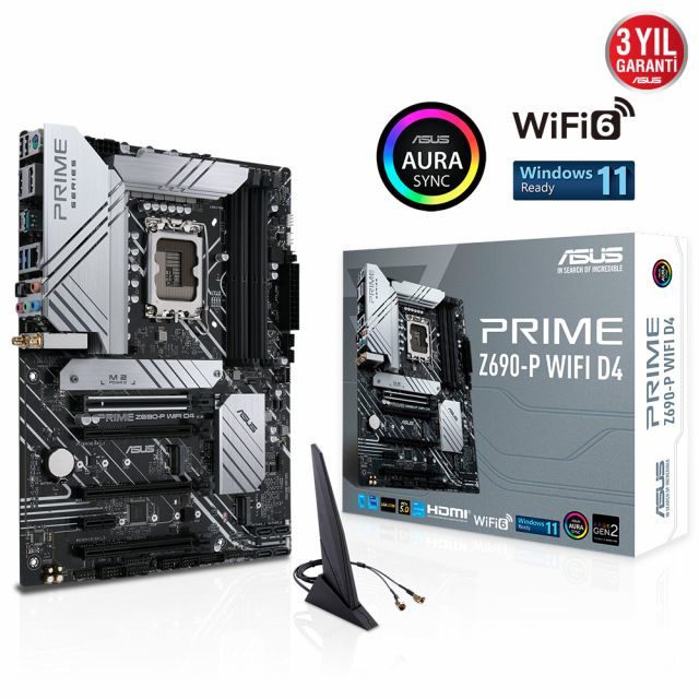 ASUS PRIME Z690-P WIFI D4 INTEL Z690 LGA1700 DDR4 5333 DP HDMI 3X M2 USB3.2 AX WİFİ + BT AURA RGB 2.5GBİT LAN ATX PCIE5.0 ASUS 5X PROTECTION III