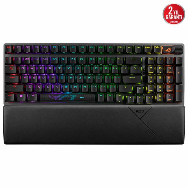 ASUS ROG STRIX SCOPE II 96 WIRELESS OYUNCU KLAVYESİ 3 FARKLI BAĞLANTI TÜRKÇE TUŞ DİZİLİMİ (2.4GHz RF, BLUETOOTH, KABLOLU) ROG NX SNOW MEKANİK SWITCH AURA SYNC RGB VE BİLEK DESTEĞİ