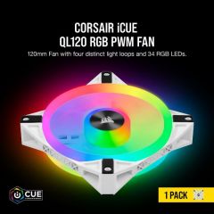 CORSAIR CO-9050103-WW QL120 RGB 120 MM DORT RGB RENK DONGULU BEYAZ PWM FAN