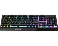 MSI GG VIGOR GK30 US GAMING KEYBOARD MEKANIK HISLI 6 BOLGE RGB LED AYDINLATMA SIVI DOKULMESINE DAYANIKLI OYUNCU KLAVYESI INGILIZCE Q