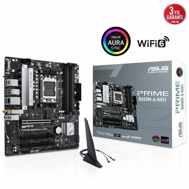 ASUS PRIME B650M-A WIFI AMD B650 AM5 DDR5 6400 DP HDMI VGA 2X M2 USB3.2 AX WiFi-BT AURA RGB 2.5Gbit LAN mATX ASUS 5X PROTECTION III BIOS FlLASHBACK