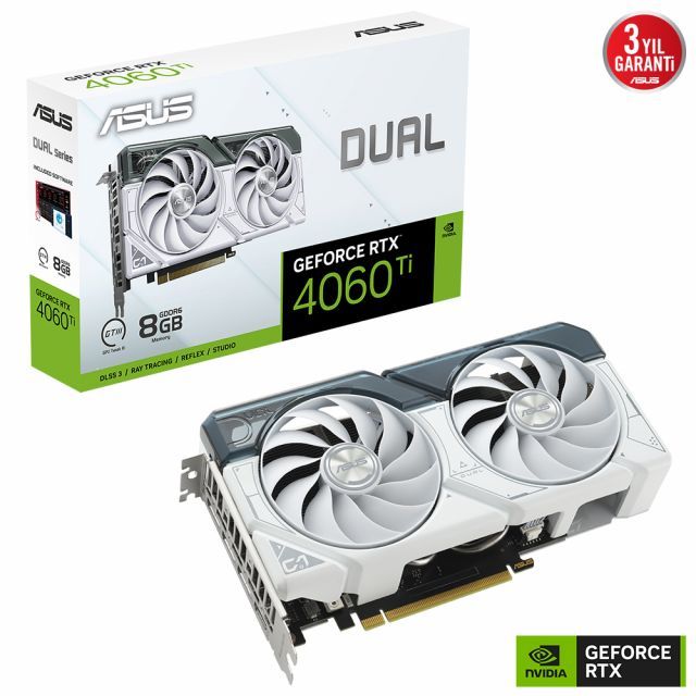 ASUS GEFORCE RTX 4060 TI DUAL RTX4060TI 8G WHITE 8GB GDDR6 128bit HDMI 3xDP RGB DLSS3 EKRAN KARTI