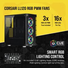CORSAIR CC-9011188-WW ICUE 465X RGB TEMPERLI CAM YAN PANEL MID TOWER BILGISAYAR KASASI SIYAH