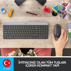 LOGITECH MK470 KABLOSUZ İNCE TÜRKÇE KLAVYE & MOUSE SETİ-SİYAH 920-009435