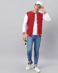 Kırmızı Beyaz Nakışlı ve Baskılı Kolej Montu, Varsity, Bomber Ceket PL35