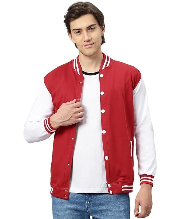 Kırmızı Beyaz Nakışlı ve Baskılı Kolej Montu, Varsity, Bomber Ceket PL35