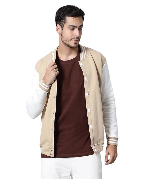 Krem Beyaz Nakışlı ve Baskılı Kolej Montu, Varsity, Bomber Ceket PL37