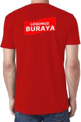 V Yaka Penye T-Shirt - Kırmızı