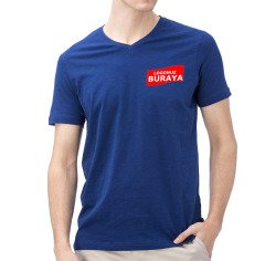 V Yaka Penye T-Shirt - Mavi